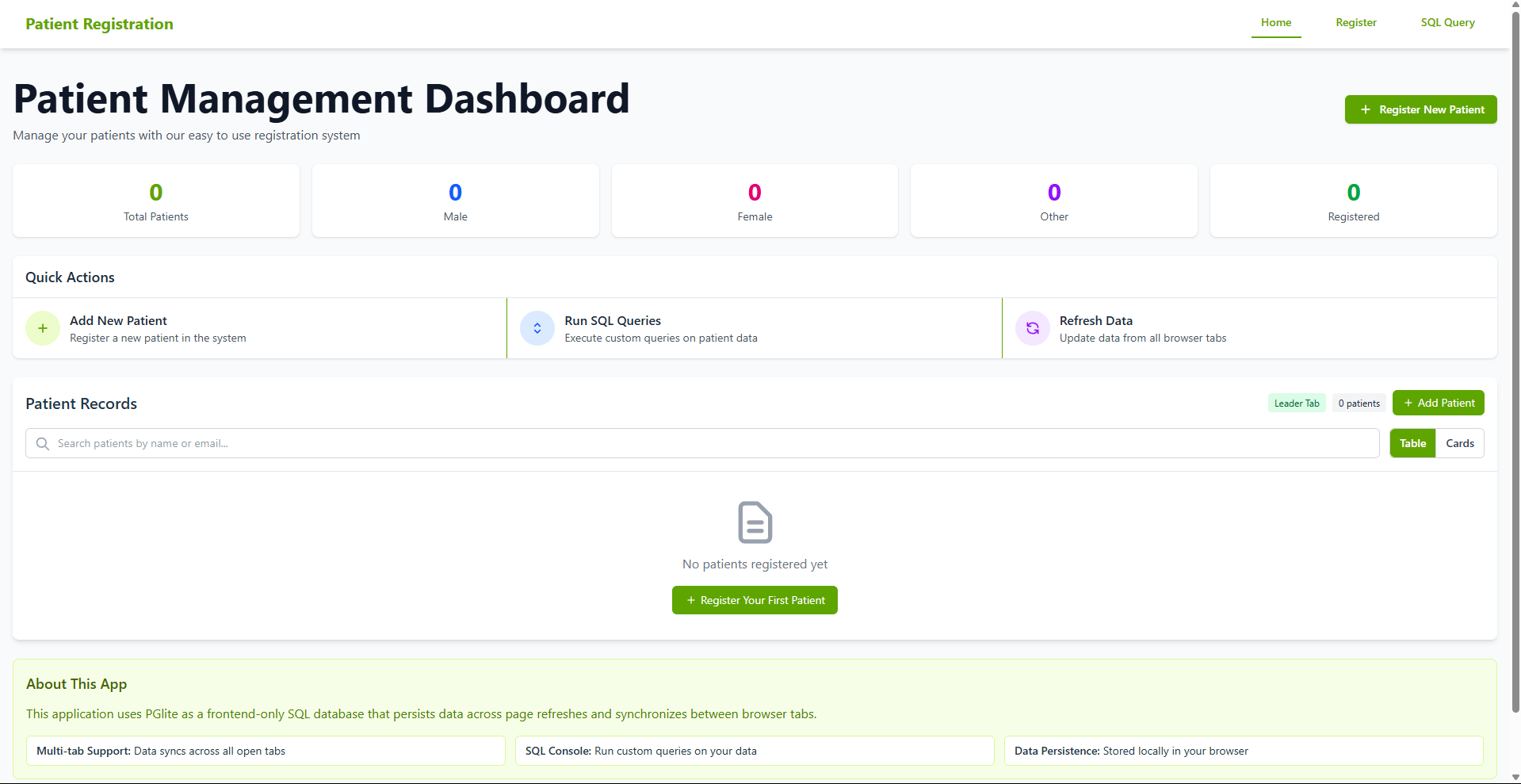 Patient Registration System with PGLite